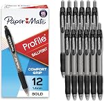 Paper Mate Stylos à bille rétractables profilés, gras (1.4mm), Noir, 12 Nombre