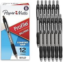 Paper Mate Profile Retractable Ballpoint Pens, Bold Point 1.4mm, Black, 12 Count