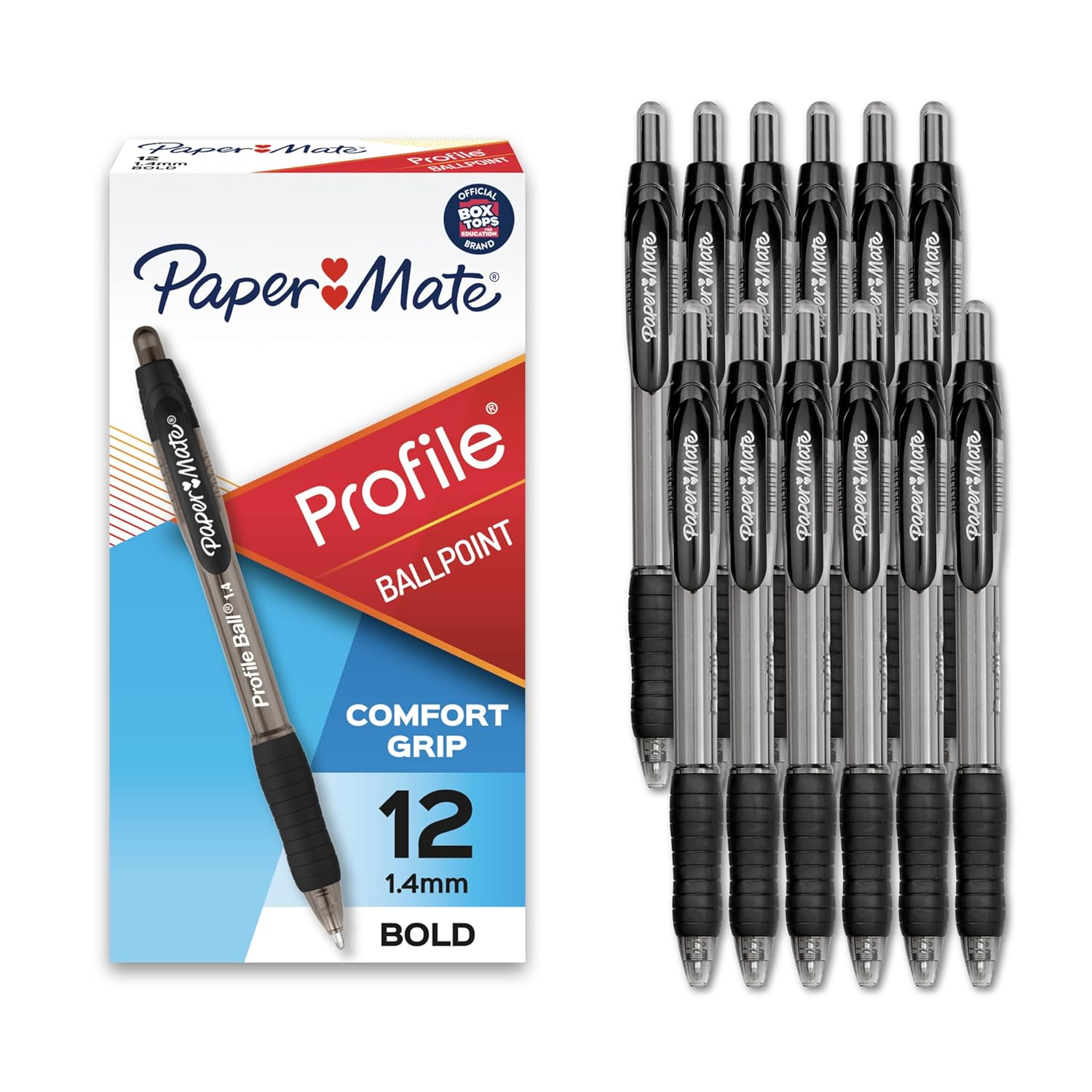 Paper Mate Profile Retractable Ballpoint Pens Bold Point 1 4mm Black 12 Count