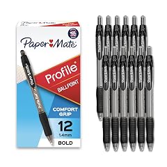 Paper Mate Profile Retractable Ballpoint Pens Bold Point 1 4mm Black 12 Count
