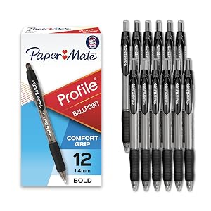 Paper Mate Profile Retractable Ballpoint Pens Bold Point 1 4mm Black 12 Count