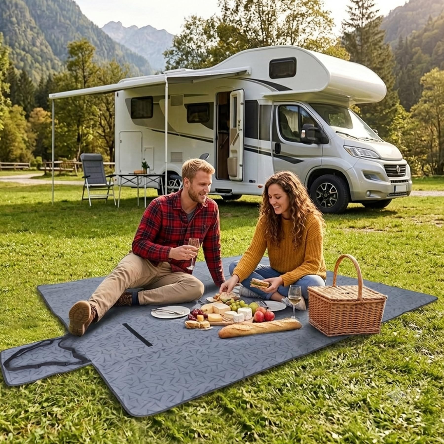 REDCAMP Tapis de sol de luxe – Tapis de tente de luxe avec nylon tissé ultra doux et couche de mousse de 3 mm, base imperméable antidérapante pour extérieur, pique-nique, usage domestique, avec sac de