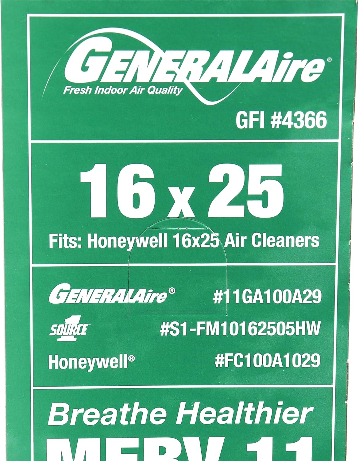 Generalaire #4366-Replaces- Honeywell FC100A1029-16"x 25" x 4.5" Merv 11 Air Filter