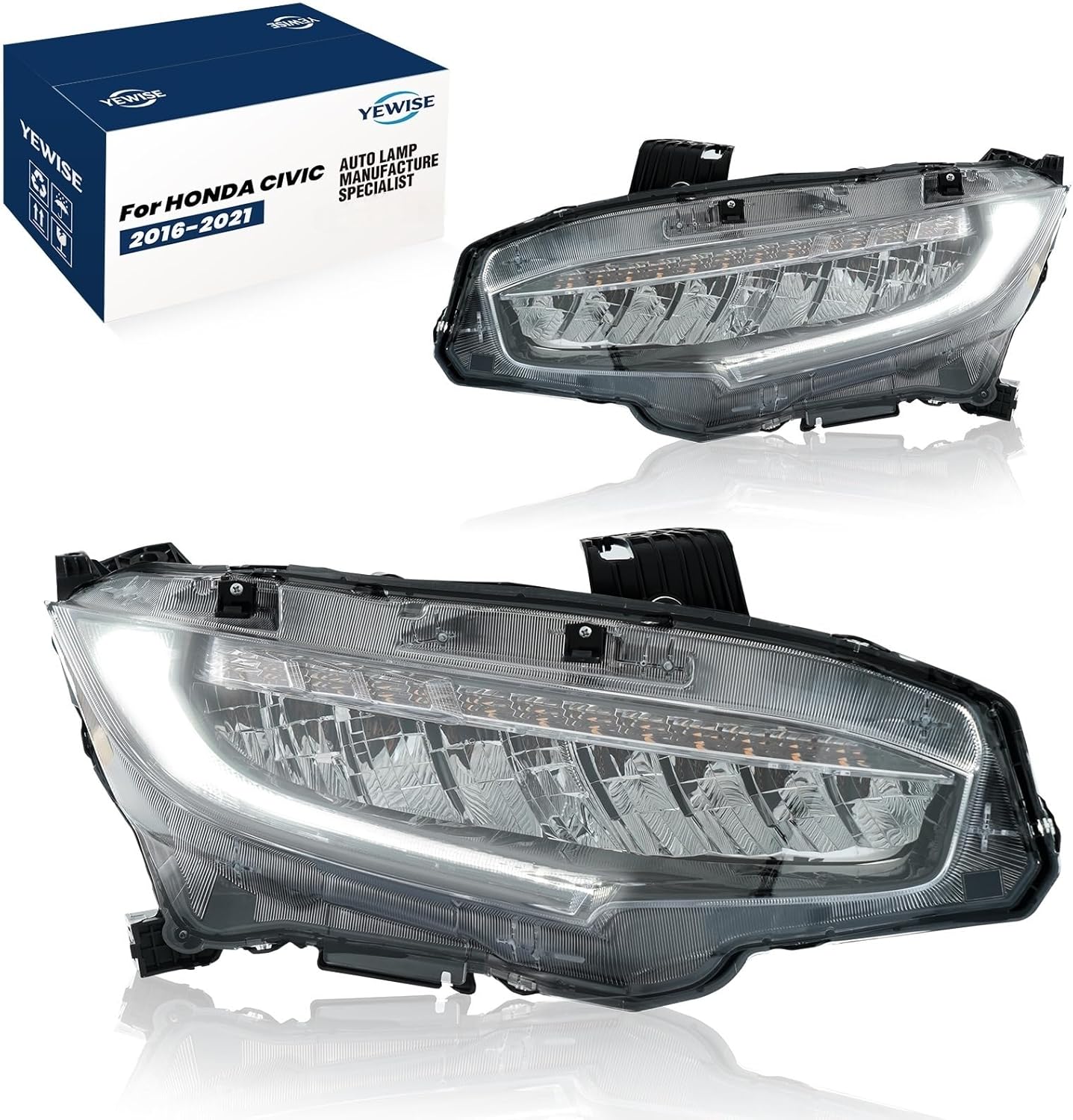 LED Headlights Assembly Black Type Fit for 2022-2025 HONDA CIVIC Sedan/Hatchback（Ex, Lx, Si, Sport, Sport Touring, Touring） 11th Gen Civic，Driver Side，Replaces OE#LH 33150-T20-A22 HO2502206
