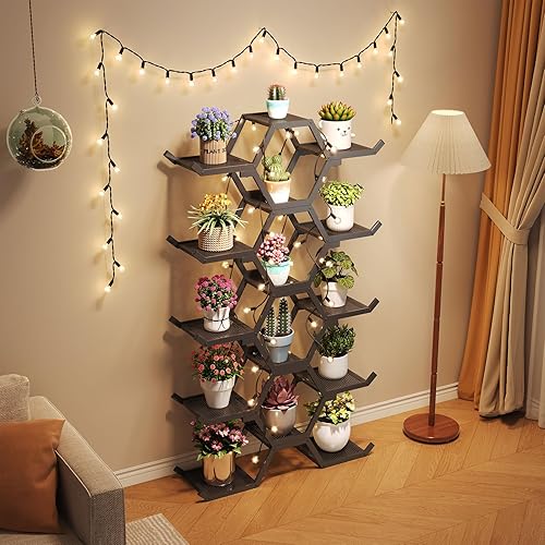 Miniatura 8 de Soporte para plantas al aire libre, 5 niveles, soporte de metal resistente para múltiples macetas de flores, estante impermeable para sala de estar,