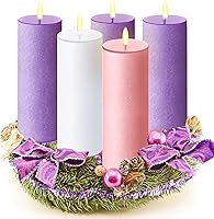 Vista 14 de Cindeer Juego de 5 velas de Adviento de 5 x 8 cm para coronas de Adviento, portavelas, votivas, color morado y rosa, velas de columna perfumadas