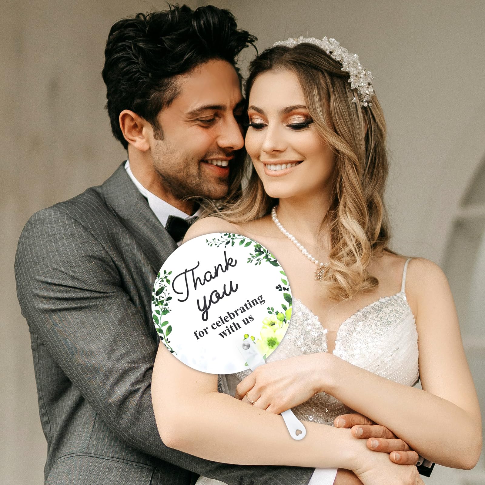 FunYat 50pcs Hand Fans - Wedding Thank You Guest Gift with Handle for Bridal Party Decoration