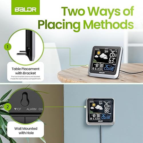 Miniatura 9 de BALDR - Estación meteorológica inalámbrica digital para interiores y exterioresTermómetro e higrómetro Muestra temperatura, humedad y barómetro