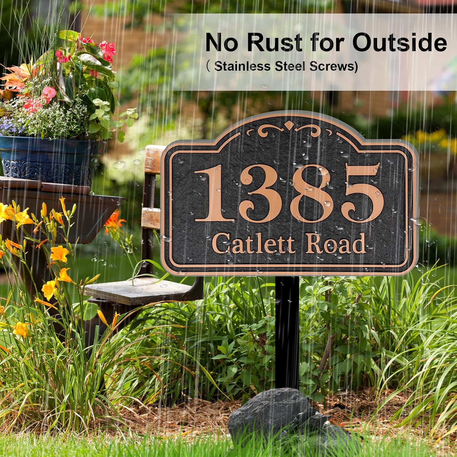 Lawn Address Sign Plaque - 10'' x 6.3'' Custom House Numbers Plaque Sign,House Numbers for Outside Lawn,Yard,Driveway,Ground,Garden Engraved Large Option with Stake
