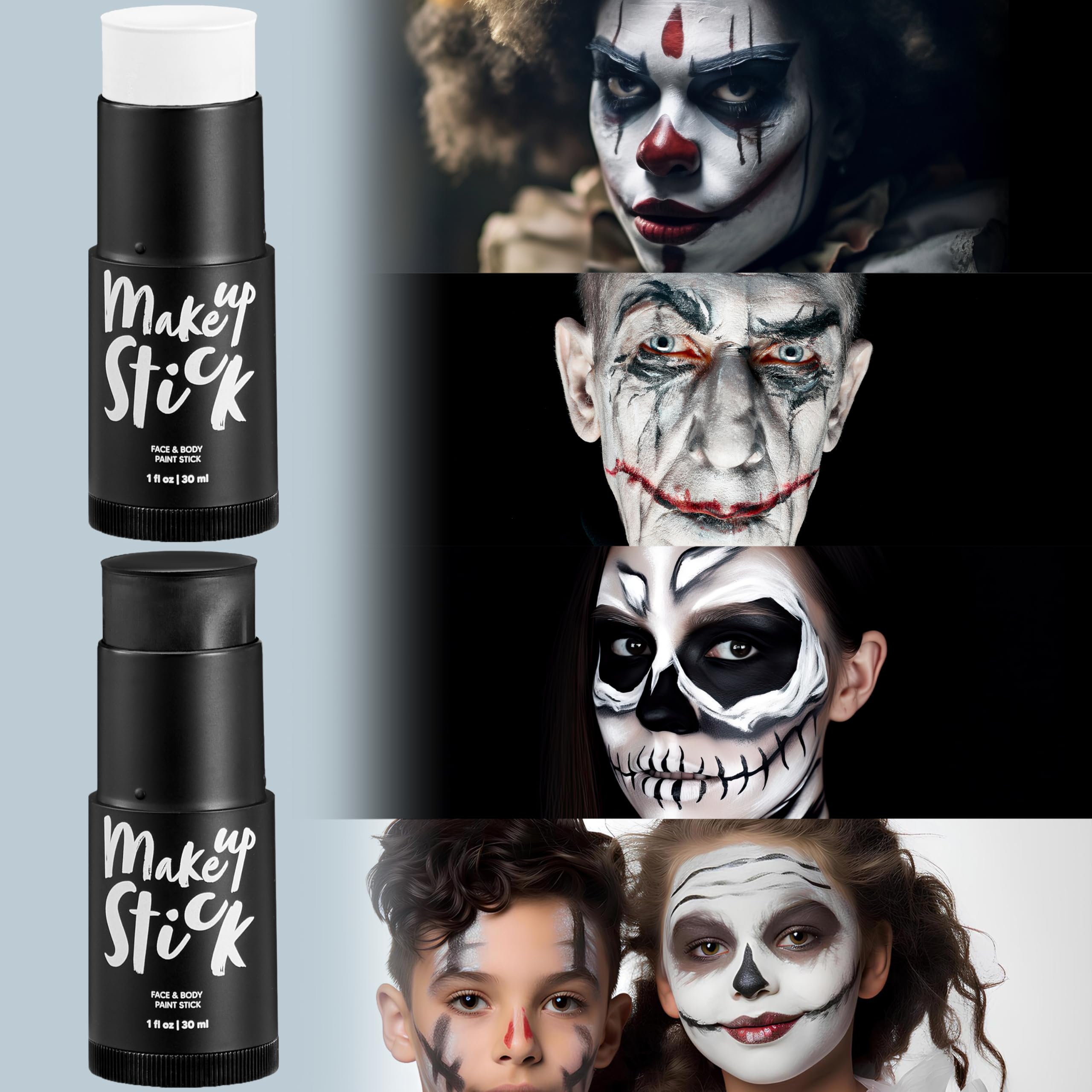 Spooktacular Creations 2 PCS Halloween Makeup Face Body Paint Kit Foundation Clown Makeup Eye Black Sticks Waterproof Foundation Stick Set for Adult Skeleton Dress Up (Black White)