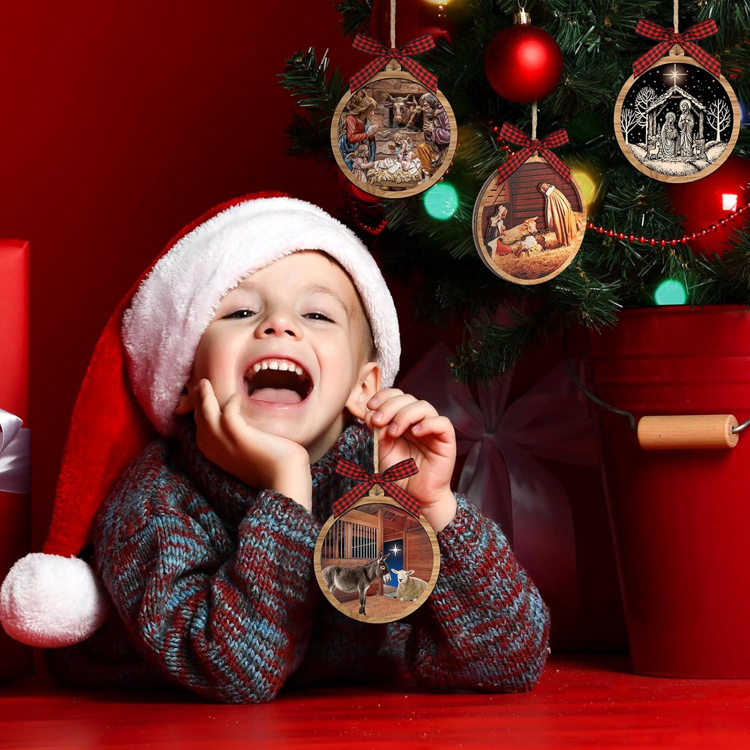 8 Set 3D Christmas Nativity Scene Ornaments Christian Religious Gift Ornaments for Christmas Trees Hanging Birth of Jesus Wooden Decoration for Xmas Tree Home Craft - Image 5