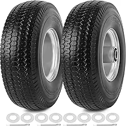 Pneus planos livres de 4,10/8,9-10 cm, substituição de pneus e rodas sólidos de 25,5 cm com furo de eixo de 5/20.3 cm, cubo deslocado de 5,6 cm para caminhão de mão, carrinho de jardim