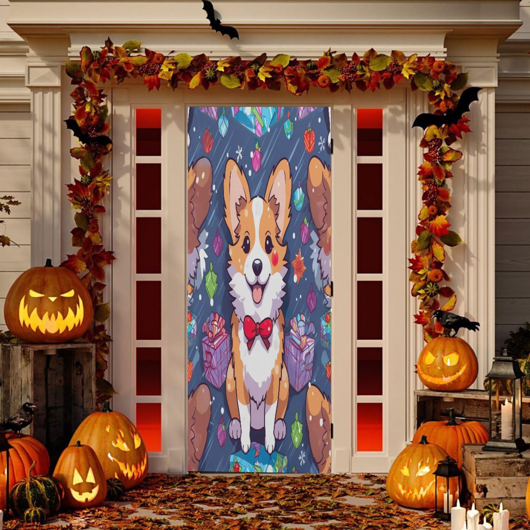Housse de porte en tissu élastique motif Corgi 89 x 200 cm pour habillage décoratif