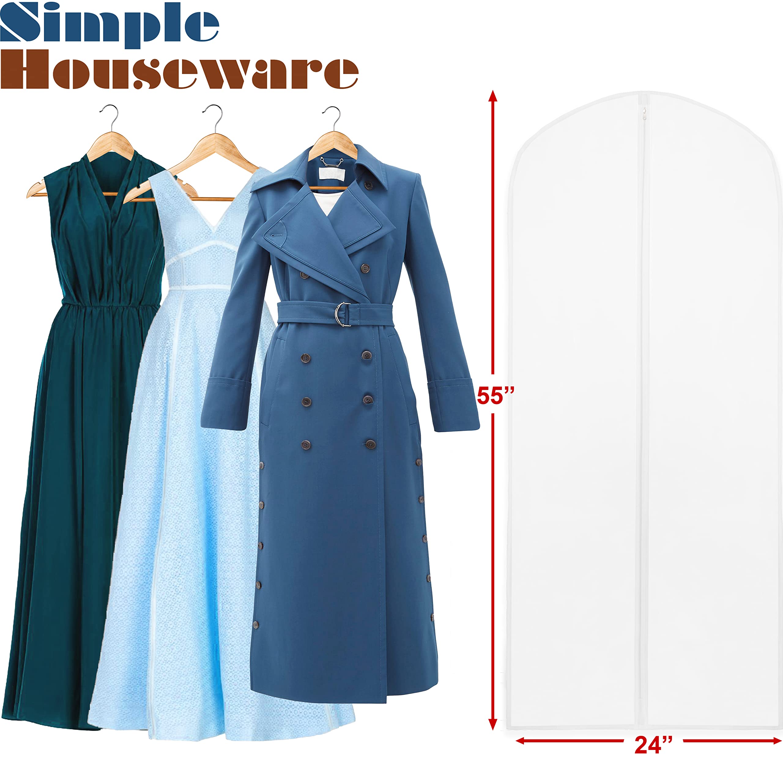 Simple Houseware Paquete de 10 Bolsas de Ropa translúcidas Simplehouseware de 55 Pulgadas con Cremallera para Trajes, Vestidos, Disfraces y Uniformes