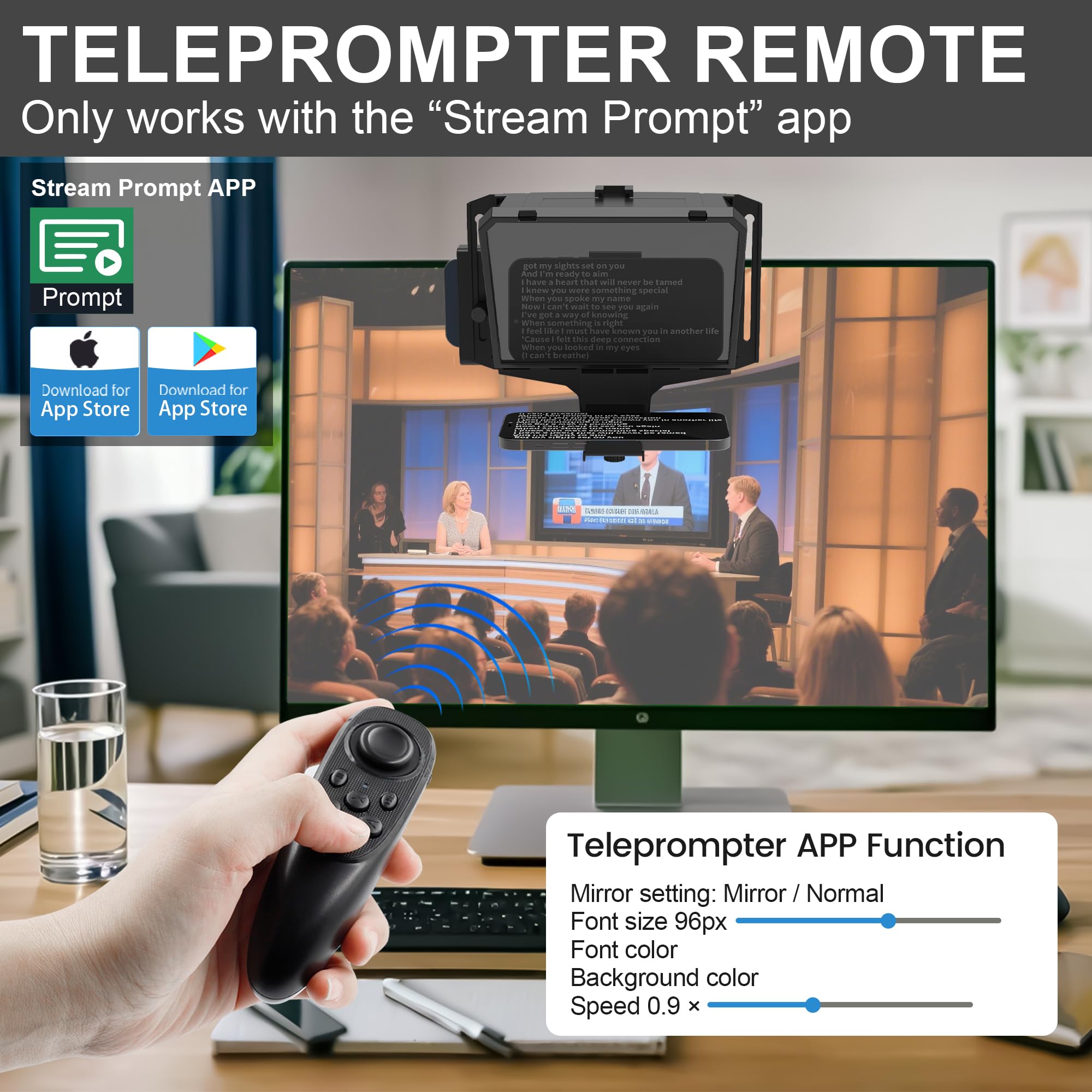 Tragbarer Teleprompter 7,7 Zoll 3-in-1 Handheld Desktop Monitor HD 70/30 Beam Splitter Glas Fernbedienung kompatibel iOS Android