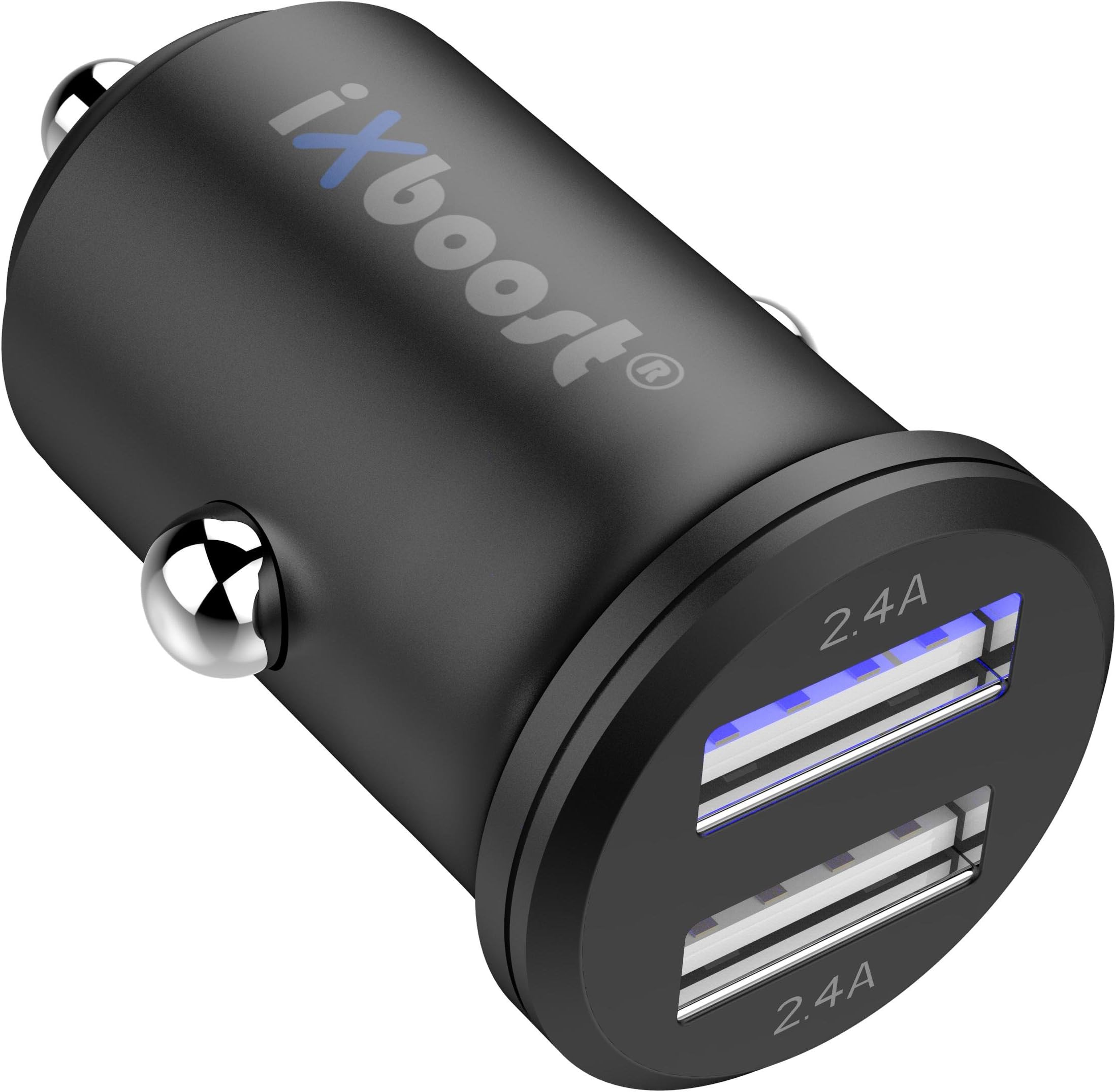 iXboost® iX-1S 4.8A 24 Watts High Speed Dual USB car charger mini Cigarette Lighter Adapter - Black Edition -