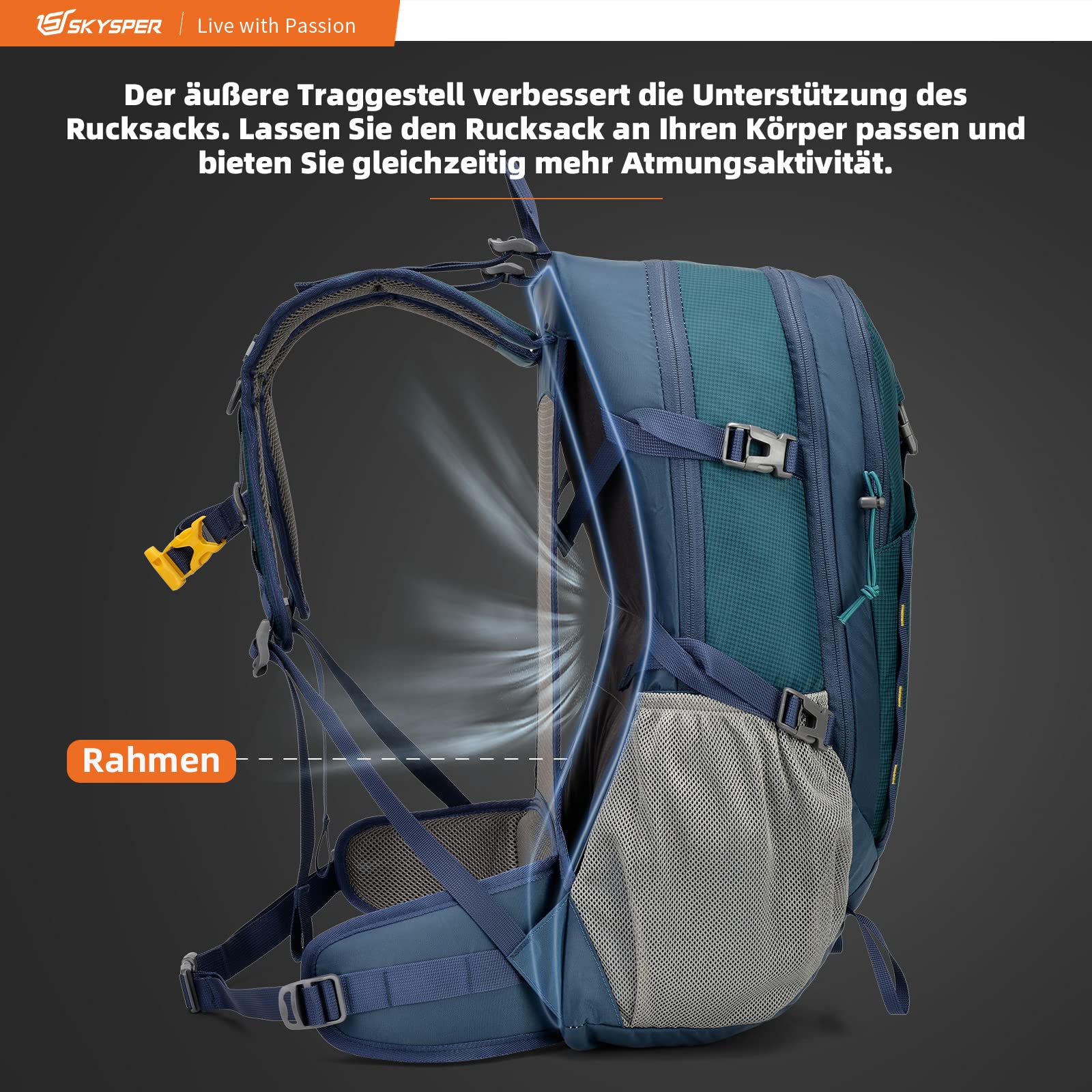 SKYSPER Zaino da Hiking Professionale 30L, Zaino da Trekking Impermeabile con Copri Pioggia Zaino con Ventilazione Posteriore per Escursioni Viaggi Campeggio