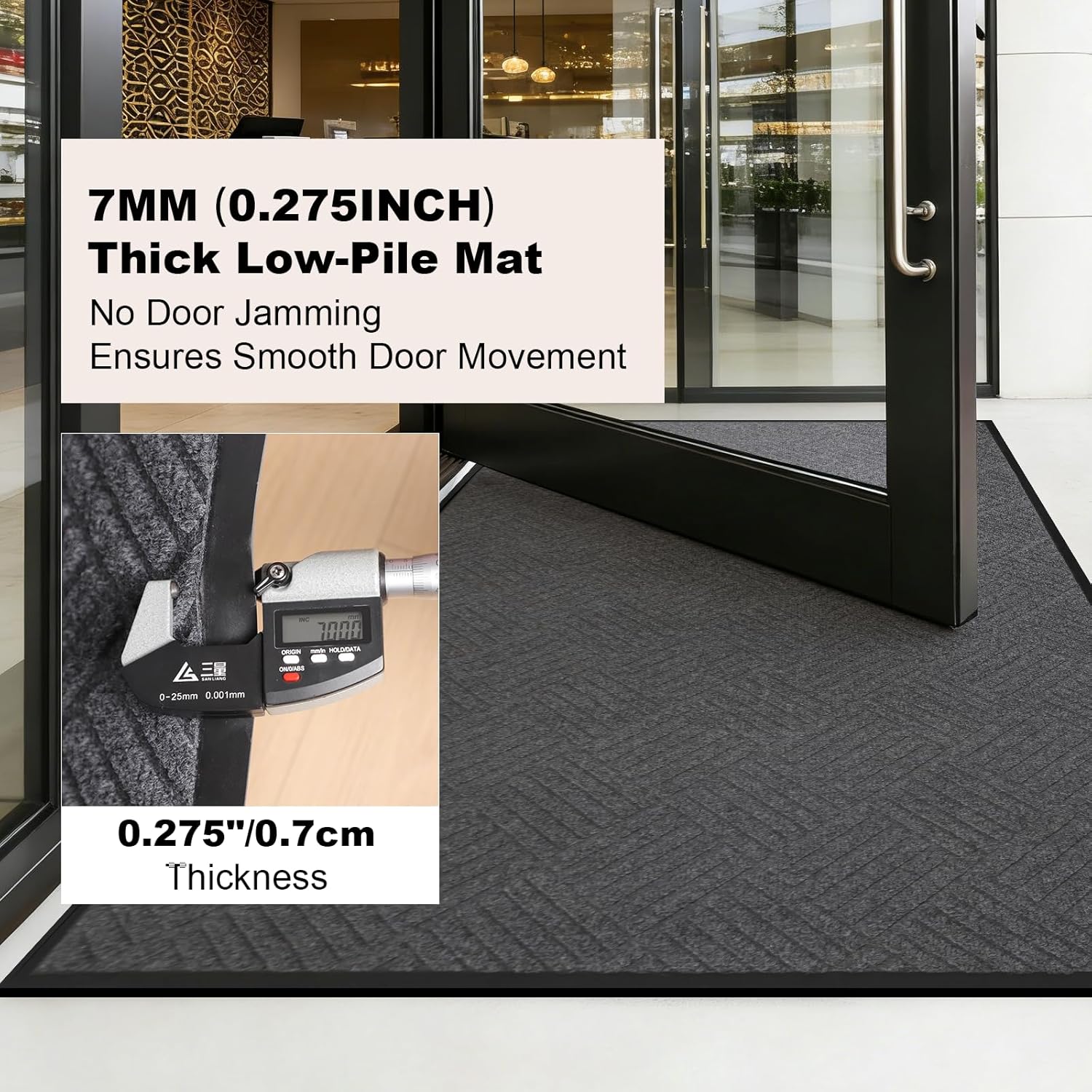5' x 8' Indoor Outdoor Door Mat,Heavy Duty Commercial Grade Entrance Rug with PVC Non-Slip Backing, Durable Welcome Mat for Front/Back Door,Entryway,Low Profile Design with Mud Scraping Grooves(Grey)