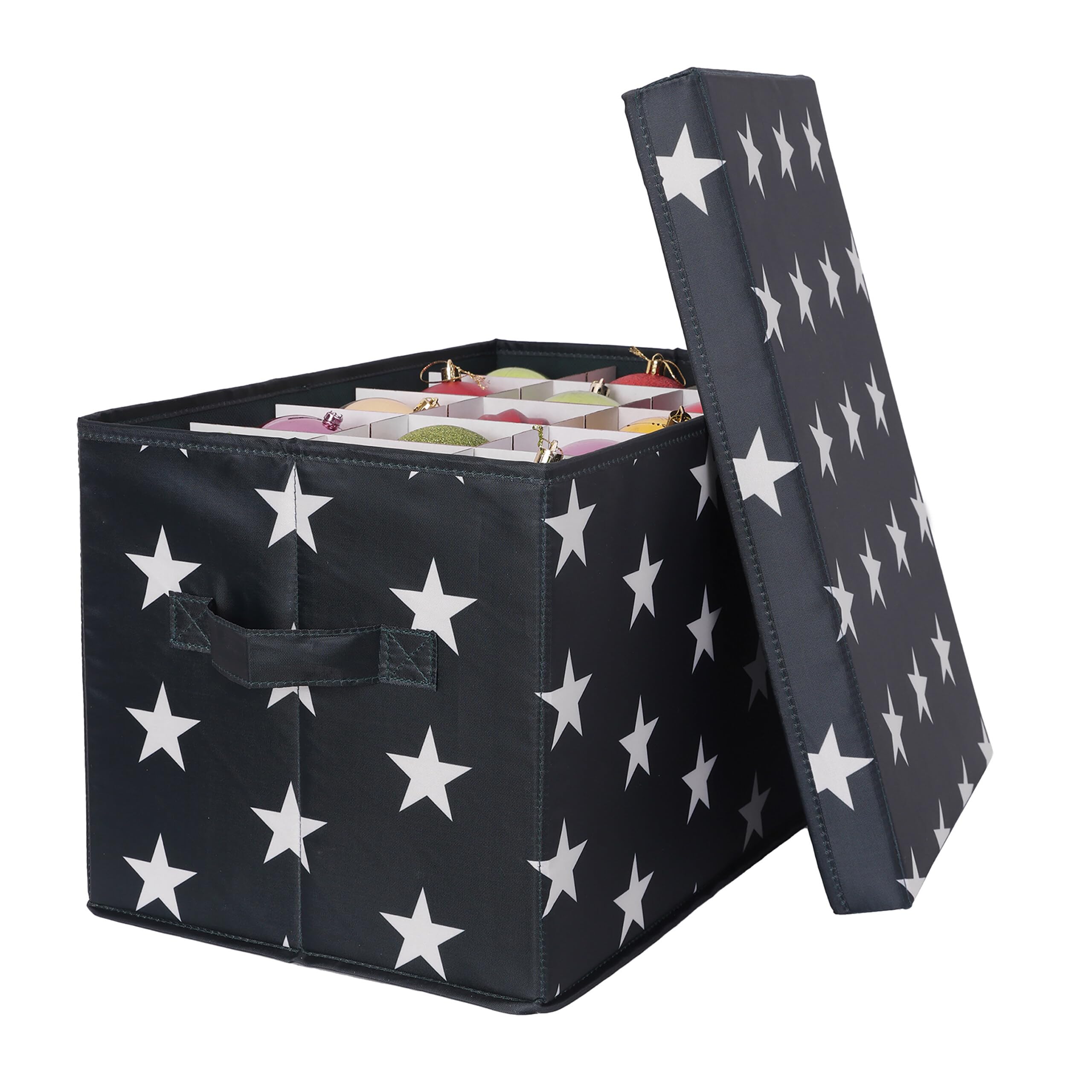 Relaxdays Weihnachtskugel Aufbewahrungsbox, 30 Kugeln, HxBxT: 26,5 x 42,5 x 26 cm, Polyester, Pappe, Kugelkiste, grau