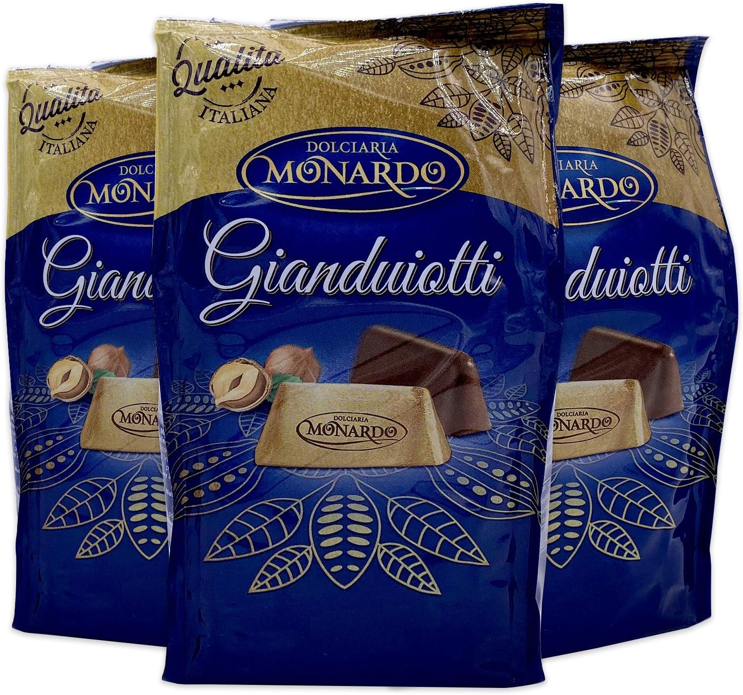Monardo Gianduiotti Italian Chocolate | Smooth Creamy Milk Chocolate Hazelnut Blend Gianduia 90g | Imported from Italy (3-PACK)