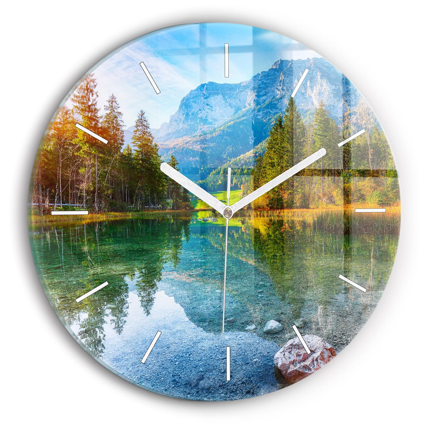 Horloge horlogerie moderne Wallfluent 30 cm en verre avec un mécanisme silencieux élégant