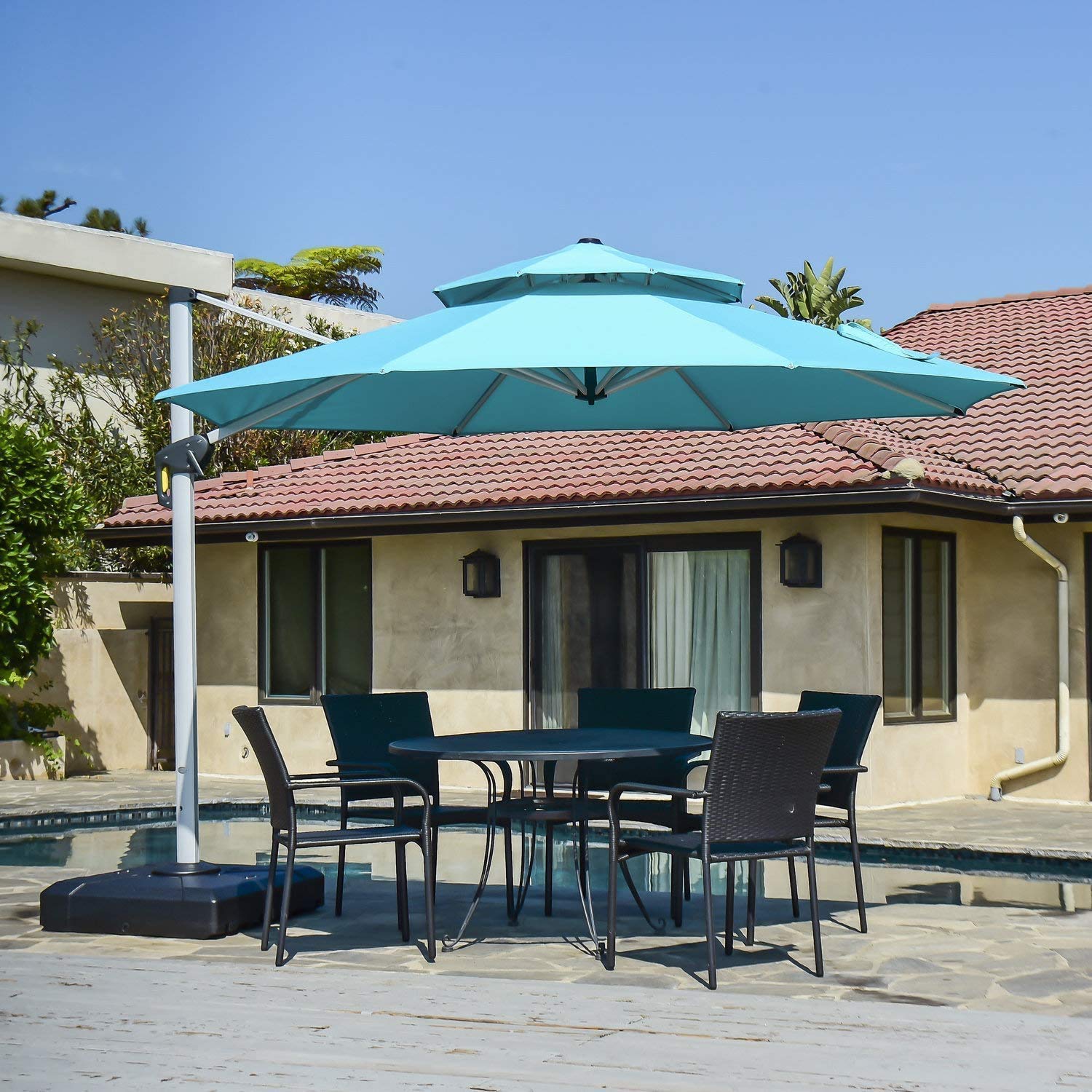 Amazon Com Purple Leaf 12 Feet Double Top Round Deluxe Patio Umbrella Offset Hanging Umbrella Outdoor Market Umbrella Garden Umbrella Turquoise Blue Garden Outdoor