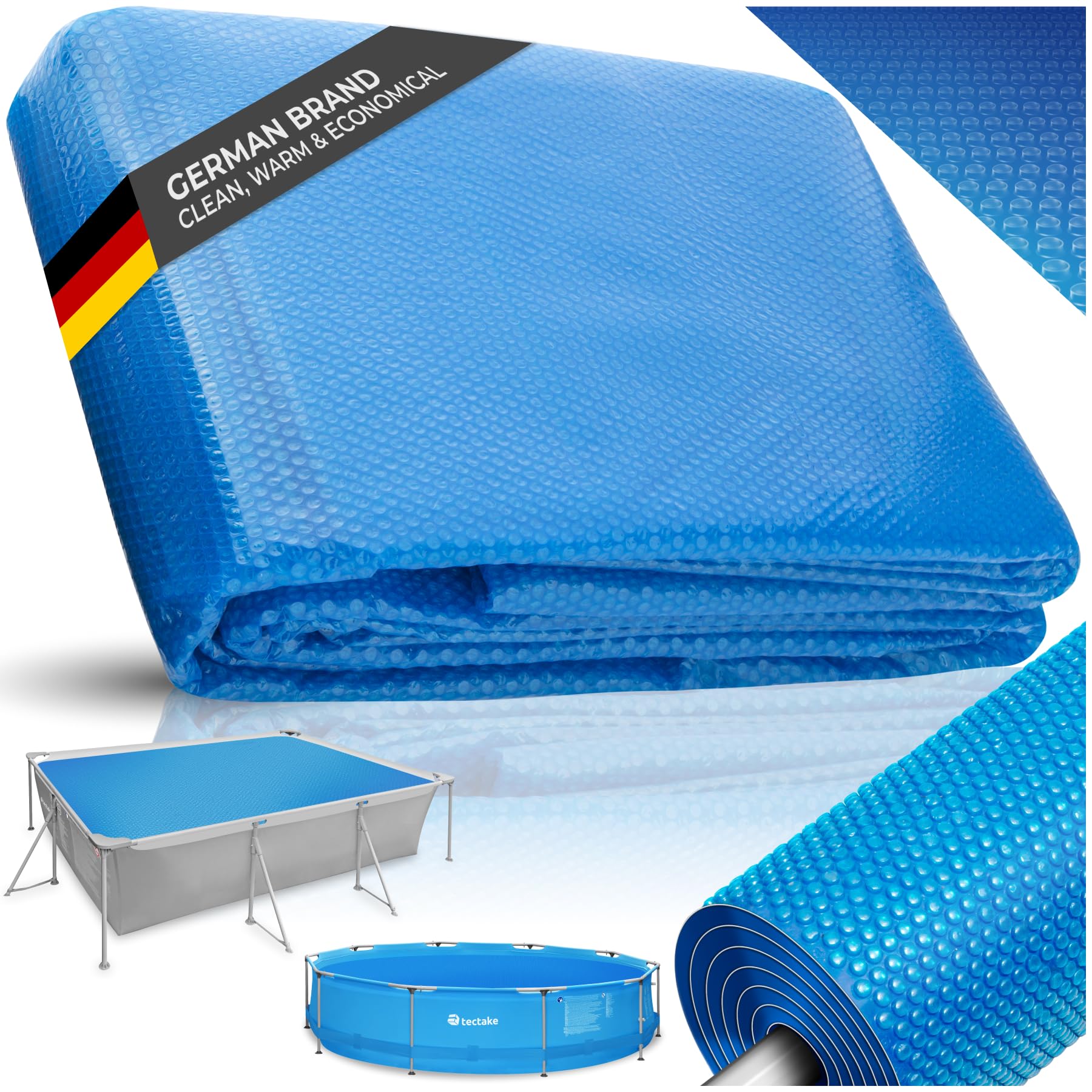 tectake® Rectangular Swimming Pool Cover with Heat Insulation, 4 x 6 m, Cuttable Solar Foil, Compact Storage, Protective Floating Solar Pool Heater for Swimming Pools & Paddling Pools - Blue
