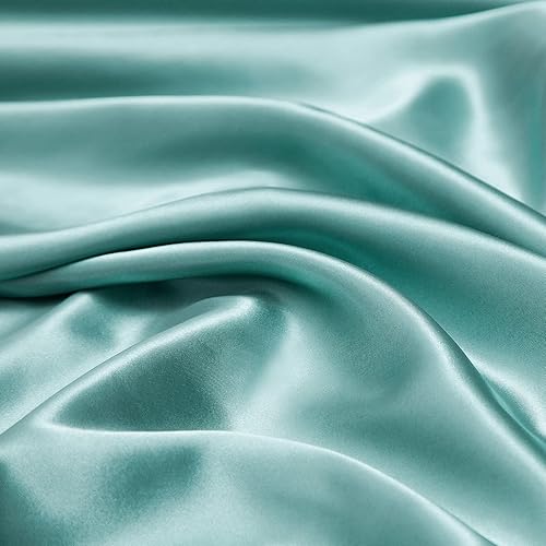 Miniatura 7 de Vonty - Juego de sábanas de satén, sedosas, tamaño Queen, de color agua, 1 sábana bajera con bolsillo profundo, 1 sábana encimera, 2 fundas de