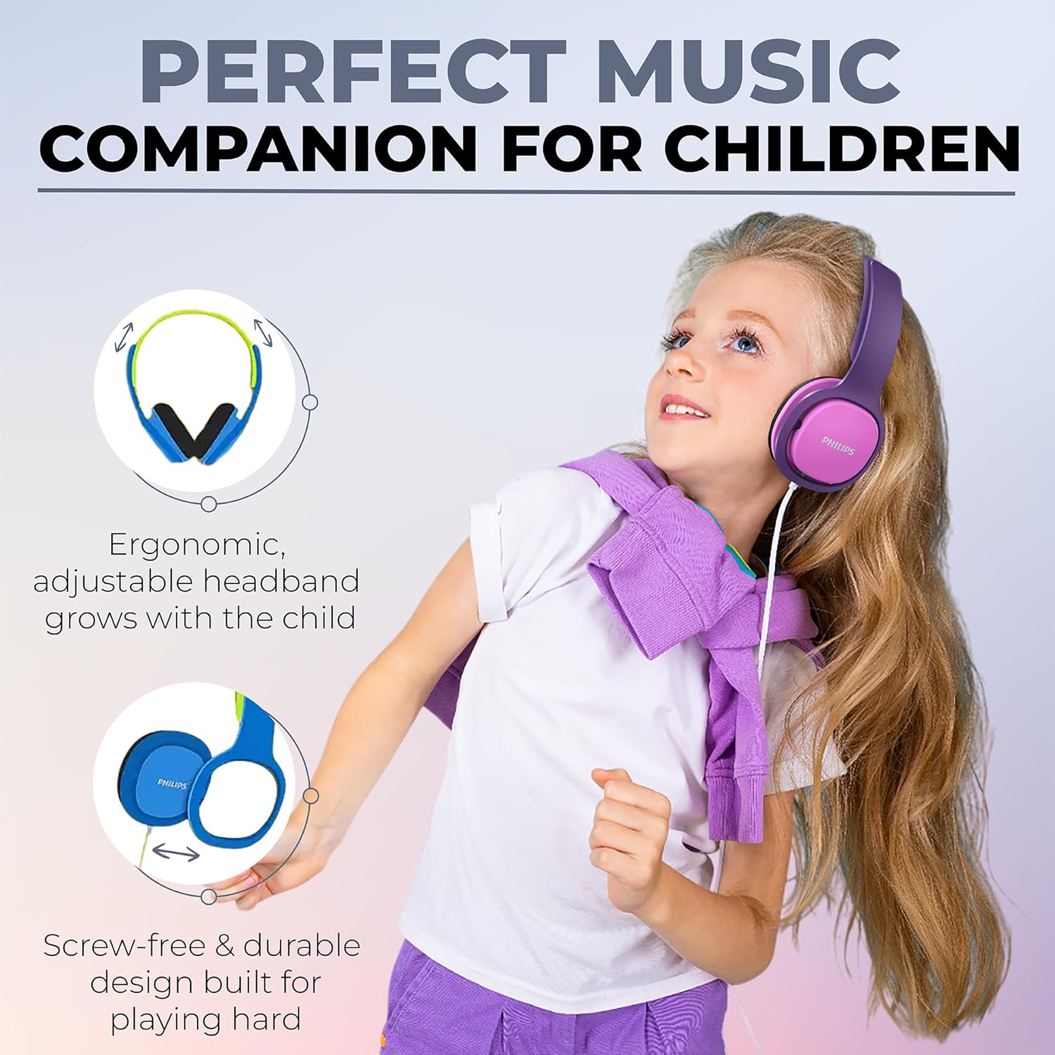 PHILIPS Kids Headphones with Cord, On-Ear Wired Headphones for Kids with Comfortable Fit & Clear Stereo Sound, 85dB Volume Limiter Headset for School/Tablet/iPad/Kindle, Ideal for Girls & Toddlers - Image 6