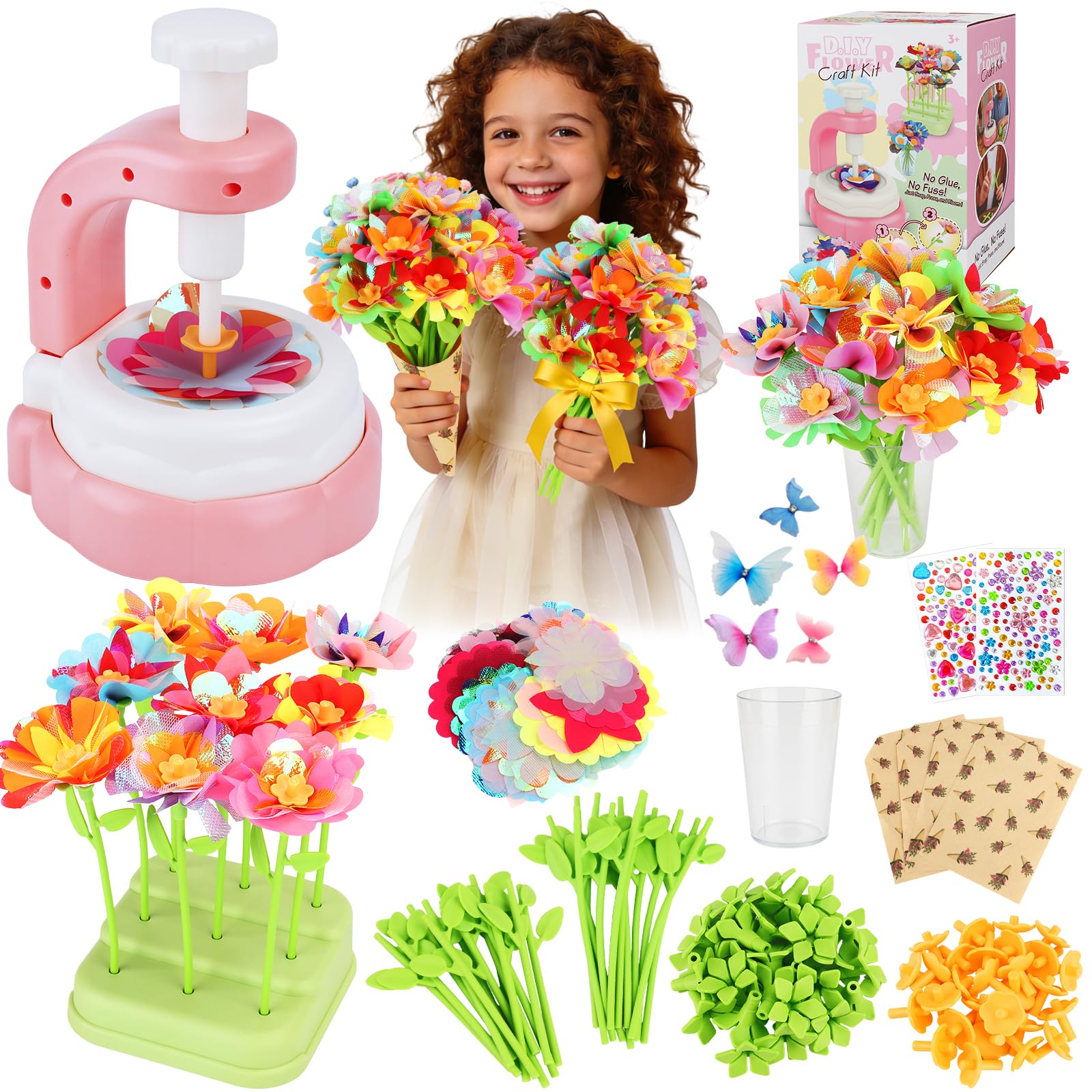 Jukibole Set di fiori per bambini fai da te, regali per bambine dai 3 ai 12 anni, giocattoli creativi per ragazze dai 3 anni in su, bouquet creativo