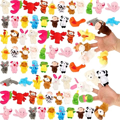 Juego de 120 títeres de dedo de animales de peluche pequeños a granel, mini marionetas de dedo de peluche para espectáculos de marionetas,