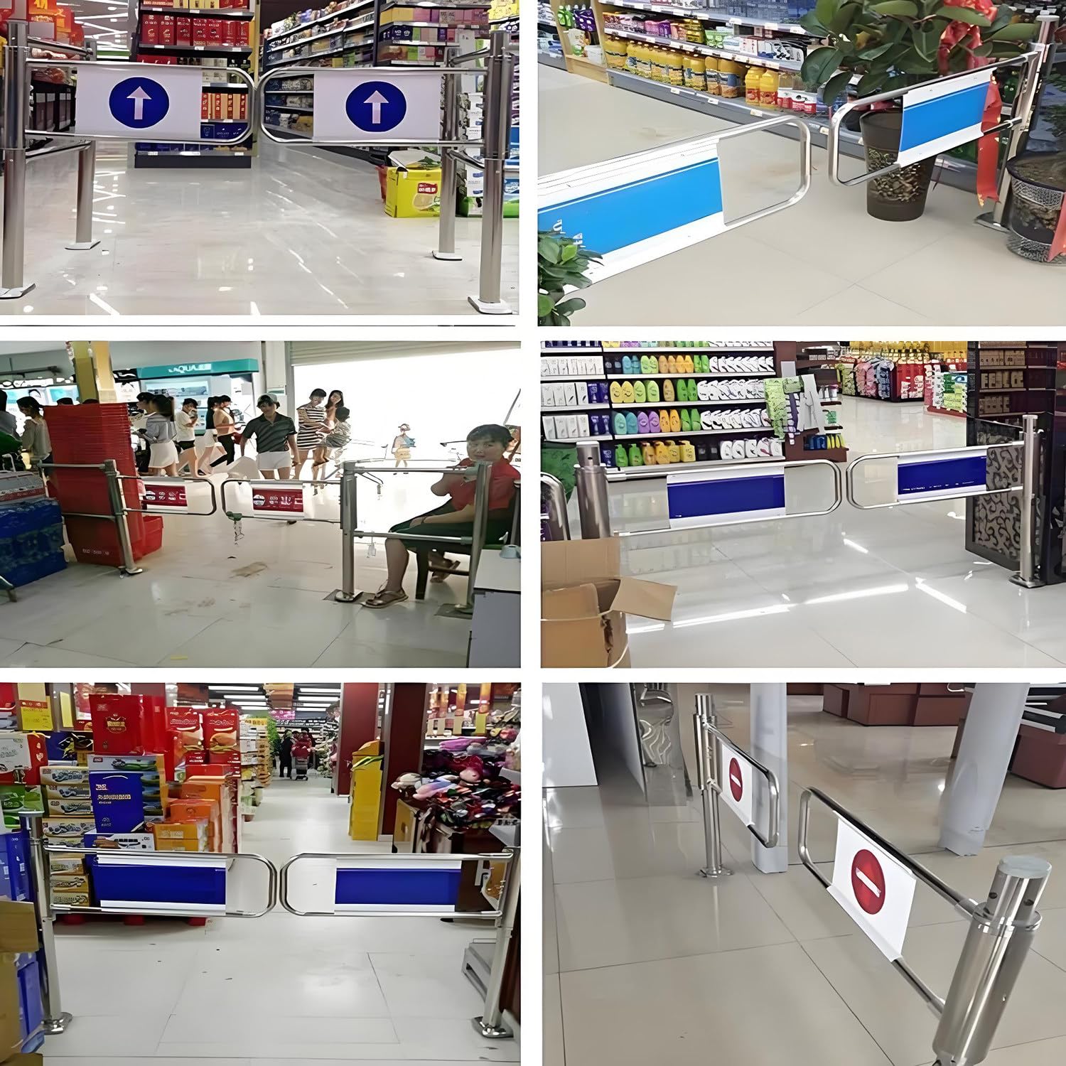 Puerta oscilante de metal resistente con bloqueo automático para seguridad industrial, ideal para almacenes, bibliotecas y tiendas. Diseño para zurdos, cierre con resorte