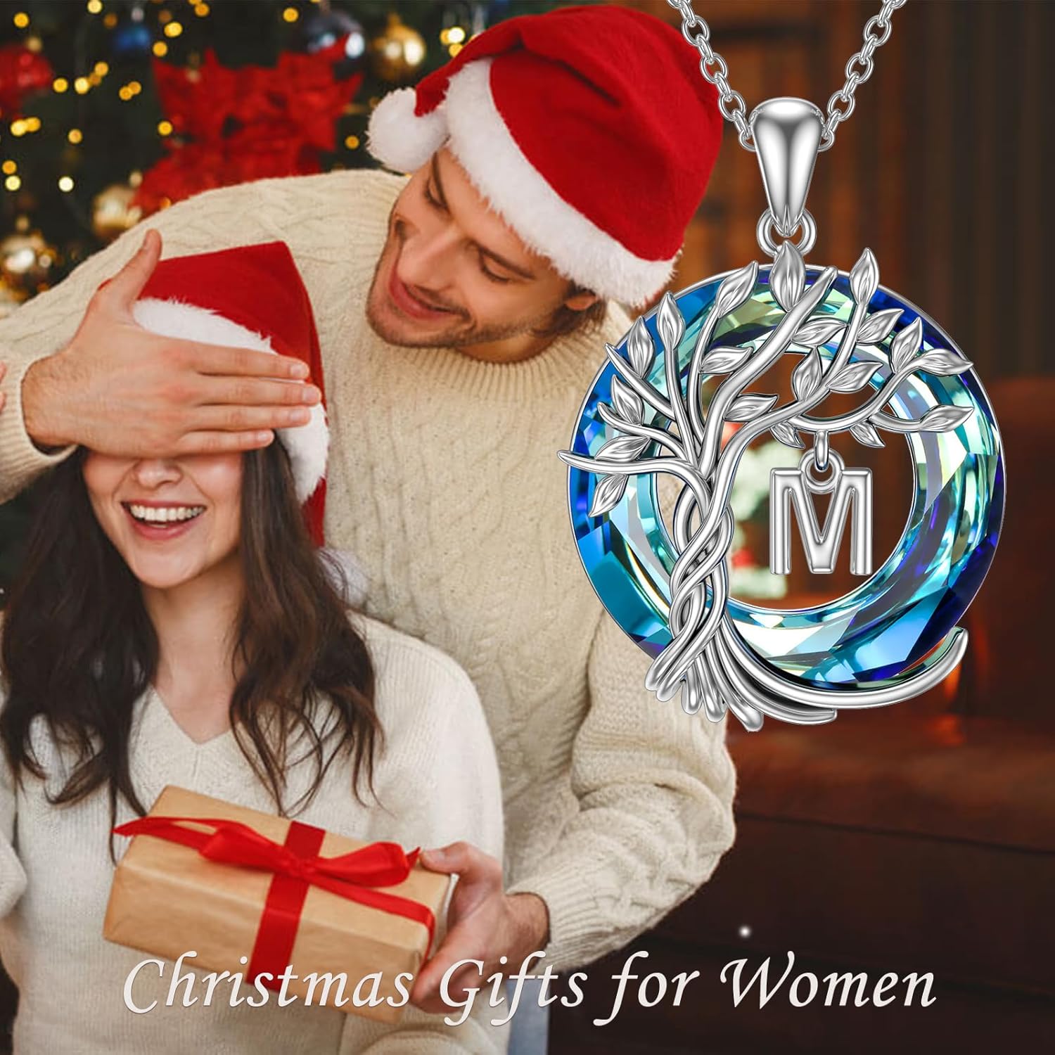 TOUPOP Gifts for Women Tree of Life Necklace 925 Sterling Silver Initial Pendant Family Tree Crystal Jewelry Anniversary Birthday Gifts for Mom Wife Daughter - Image 2