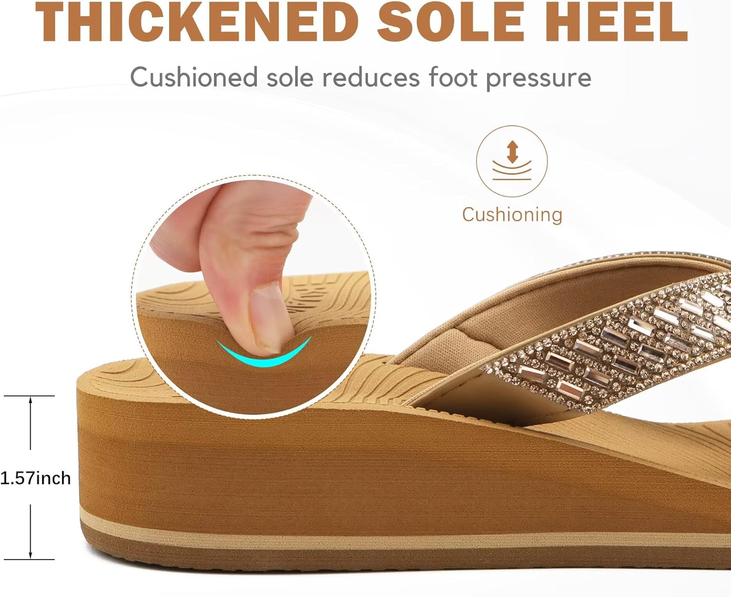 KuaiLu Women's Rhinestone Platform Arch Support Flip Flop Sandals - Image 3