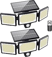 [Pack of 2] Powerful 304 LED Solar Outdoor Spotlight with Motion Sensor, 320° Wide Angle IP65 Outdoor Wall Lighting