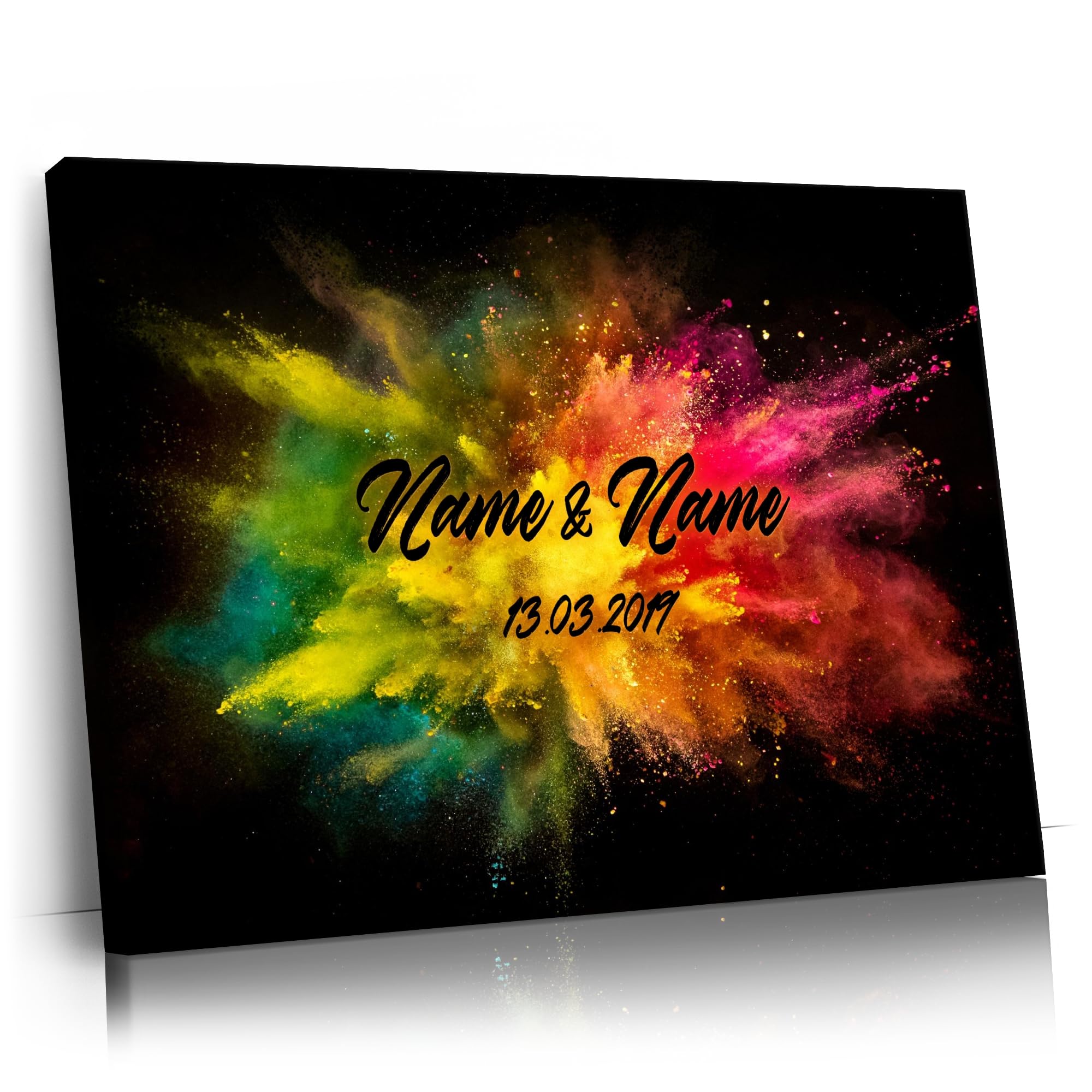 Liebesleinwand Leinwandbild personalisiert | Leinwand gestalten mit Namen und Datum Geschenk für Partner | Bunte Liebe