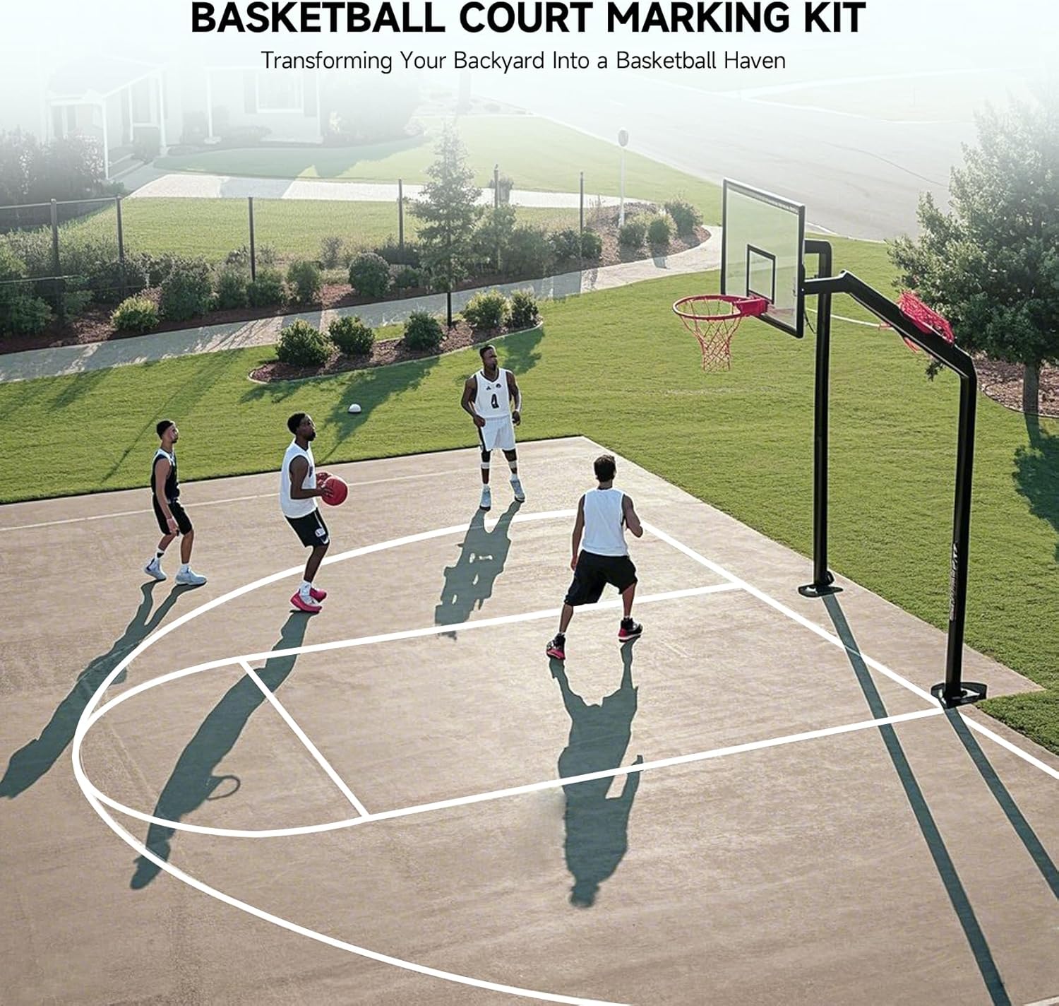 Heavy-Duty Basketball Court Stencil Kit, Basketball Court Marking Kit, Thick Reusable Plastic, Works on Concrete/Driveway/Asphalt, Weatherproof, Easy DIY Setup (Free Throw Line)