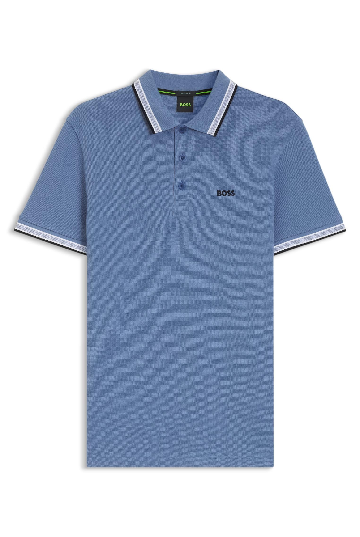 Boss Men's Open Blue462 Paddy Contrast-Logo Paddy Polo Shirt In Cotton Piqué