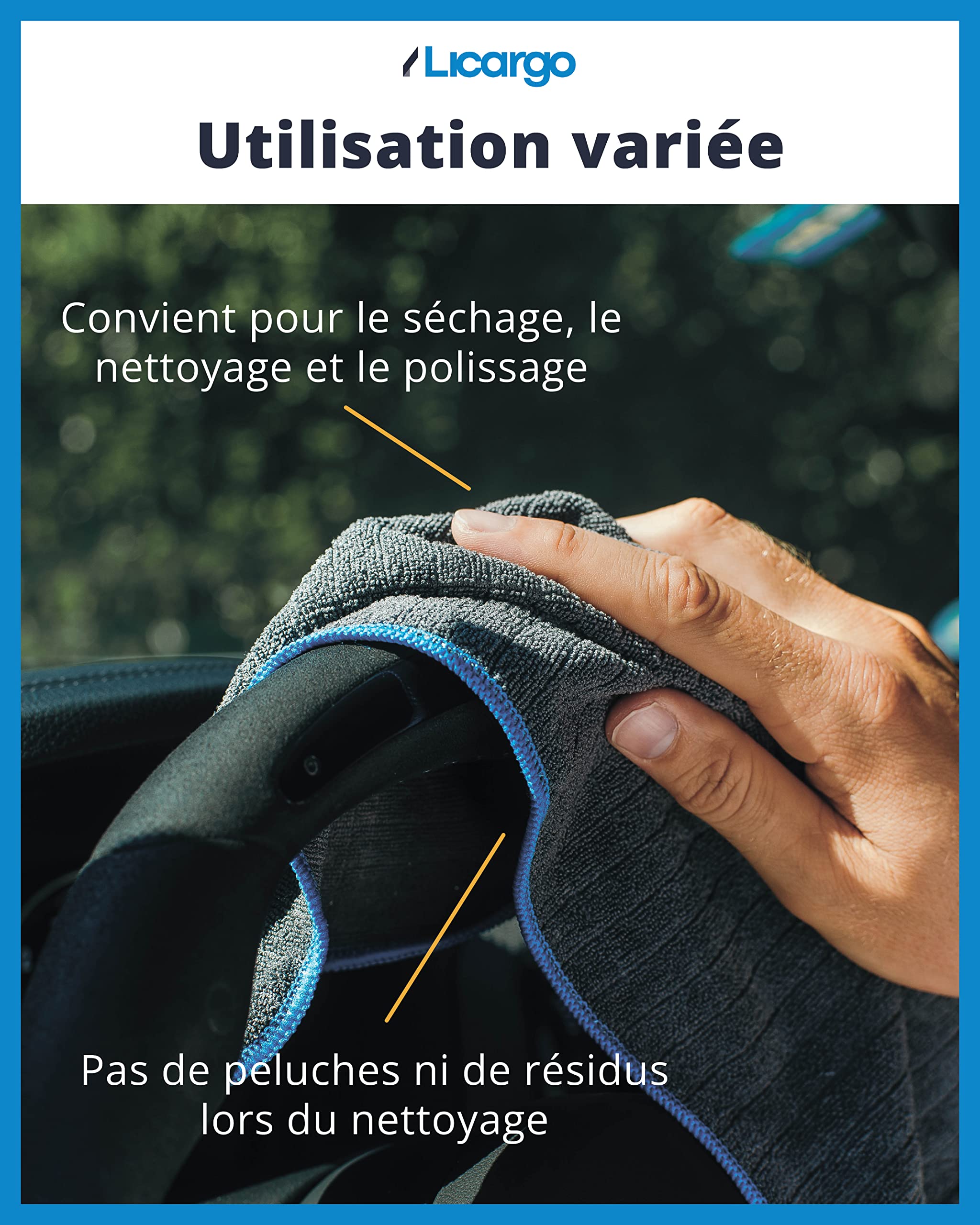 LICARGO Lot de 24 chiffons en microfibre pour voiture - Non pelucheux et | Chiffon en microfibre polyvalent 40 x 40 cm, entretien de la voiture intérieur et extérieur, doux pour la peinture