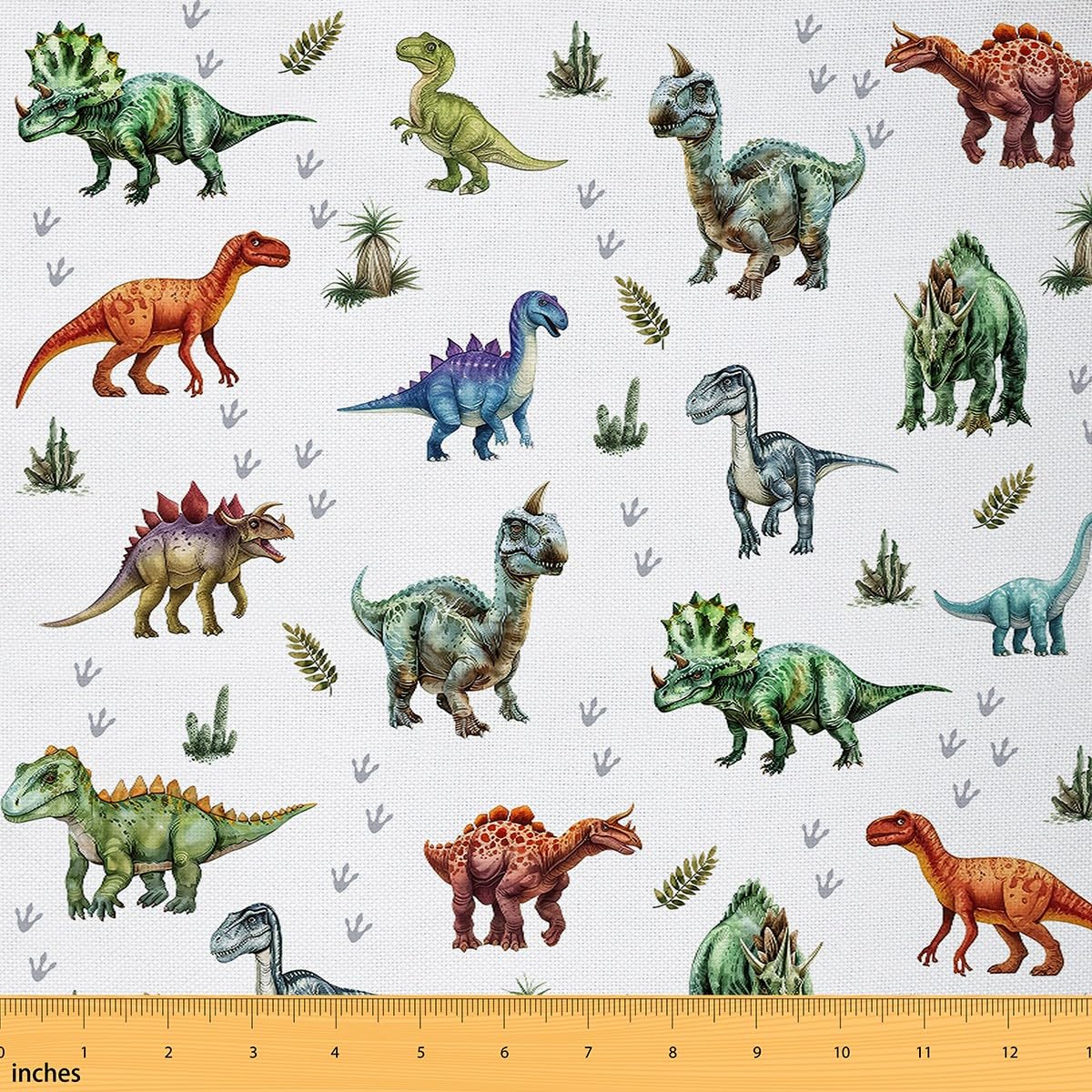 Homemissing Kids Dinosaur Fabric by The Yard 1 Yard (L92*W150cm) Boys Kids Teens Upholstery Fabric for Chairs Jungle Dino Colorful Animal Plush Blanket Dino Reupholstery Fabric Bedding Room Decor