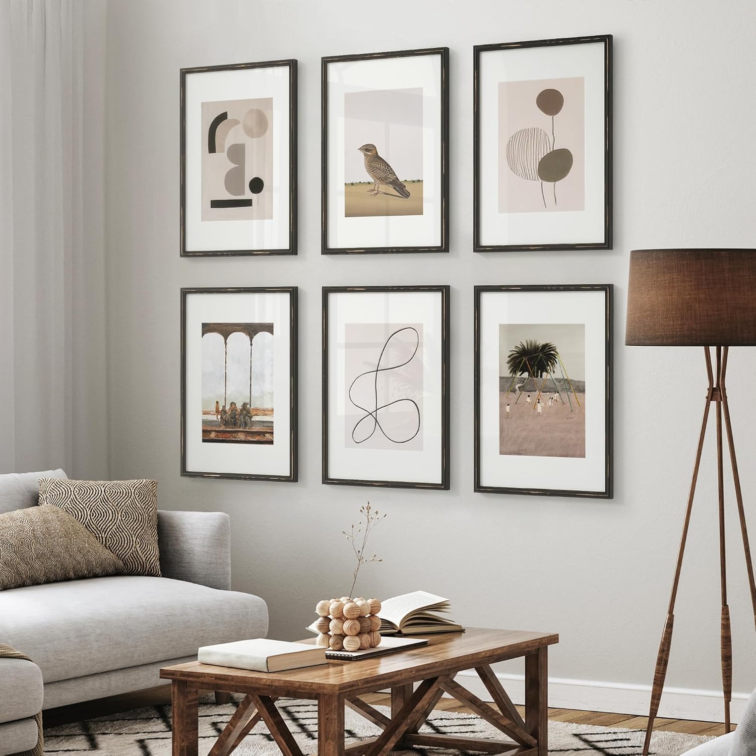 16x16 inch Picture Frame, Solid Distressed Wood Photo Frame with HD Tempered Glass, Rustic Retro Picture Frame with 12x12 Removable Mat, Wall or Tabletop Display - Vintage Black, 3 Pack