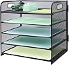 Paper Letter Tray with Handle, 5 Tier Metal Mesh Desk File Organizer, A4 Paper Desktop Filing Trays, Desk Tidy Magazine Document Holder for Home Office, Black