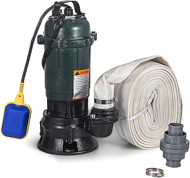 BuoQua Sewage Pump Sewage Dirty Water Pump 500W Electric Submersible Pump for Water Wells with 20M Hose(20M)