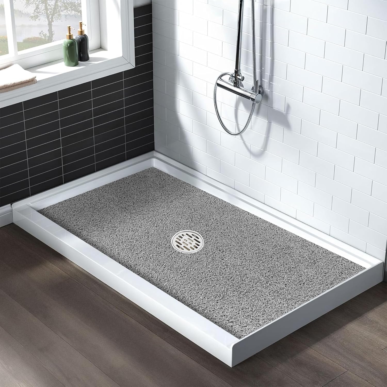 Large Non Slip Shower Mat: 32x24 inch Loofah Shower Mat for Inside Shower with Drain Hole in Middle, Soft PVC Anti-Slip Shower Stall Mats for Bathroom,Wet Area, Quick Drying