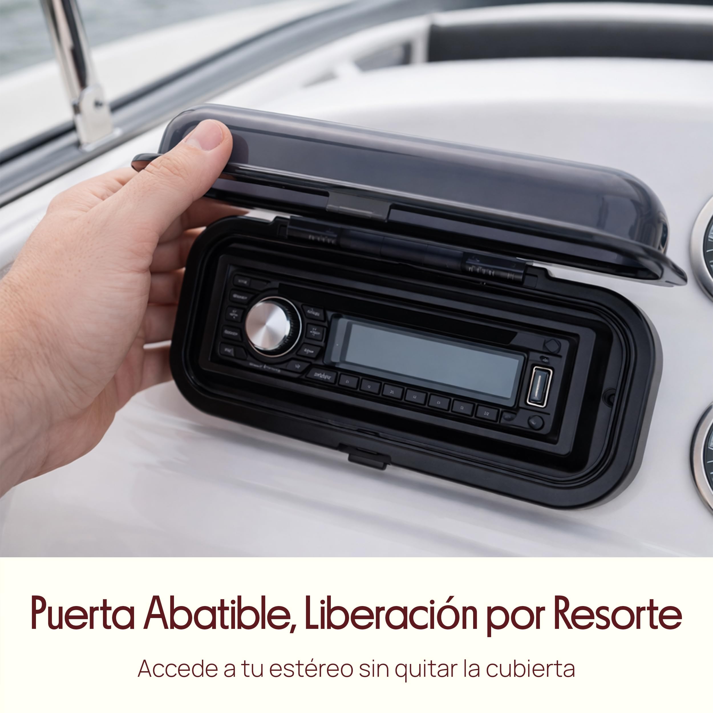 Pyle Carcasa de Radio para Barco, Cubierta Protectora, contra Salpicaduras, con Tapa Abatible, Facil de Montar