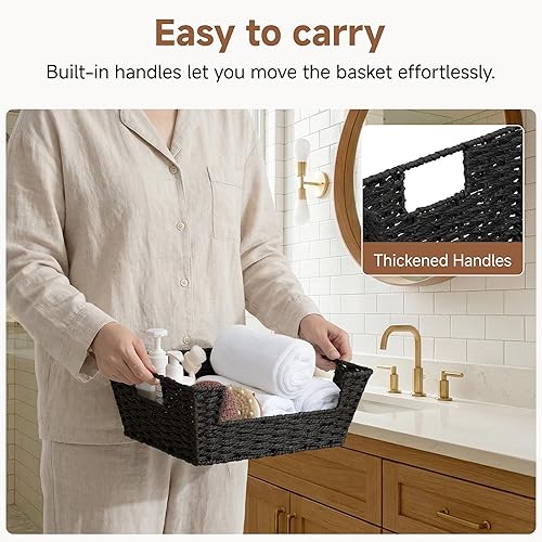 Vista 3 de StorageWorks Wicker Storage Basket, Pantry Organizers and Storage, Stackable Storage Baskets for Shelves, Paper Rope Baskets for Organizing, Black