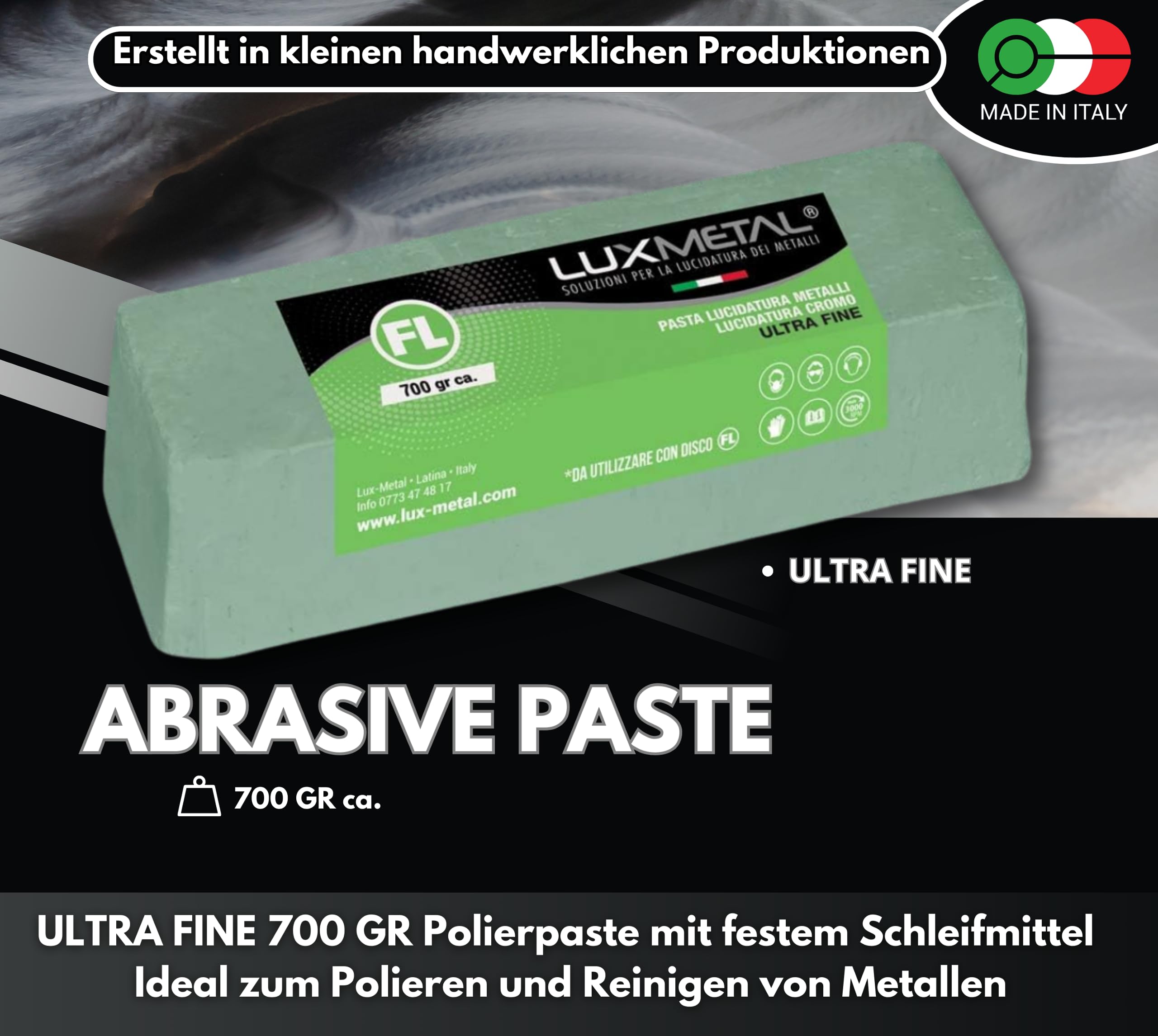 Polierpaste Messern Grün 700 g Ultrafein Schleifpaste für Spiegelnden Glanz Auf Aluminium Eisen Messing Chrom Kunststoff Holz Marmor und Weitere Metall - Perfekt Zum Polieren von Edelstahl