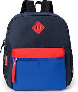 HawLander Preschool Kids Backpack, 12 inch Toddler Backpacks for Boys with Chest Strap, Navy Blue