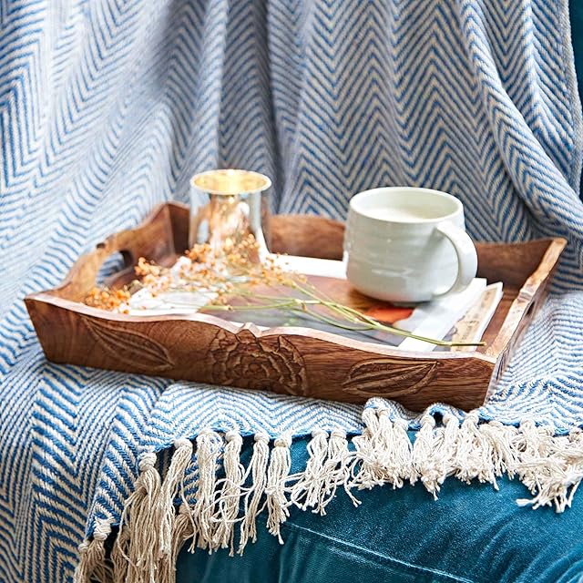 Paper High Natural Mango Wooden Tea Tray - Wooden Platter - Serving Tray - Hand Carved and Fair Trade - Wooden Serving Tray - 36cm x 28cm x 6cm