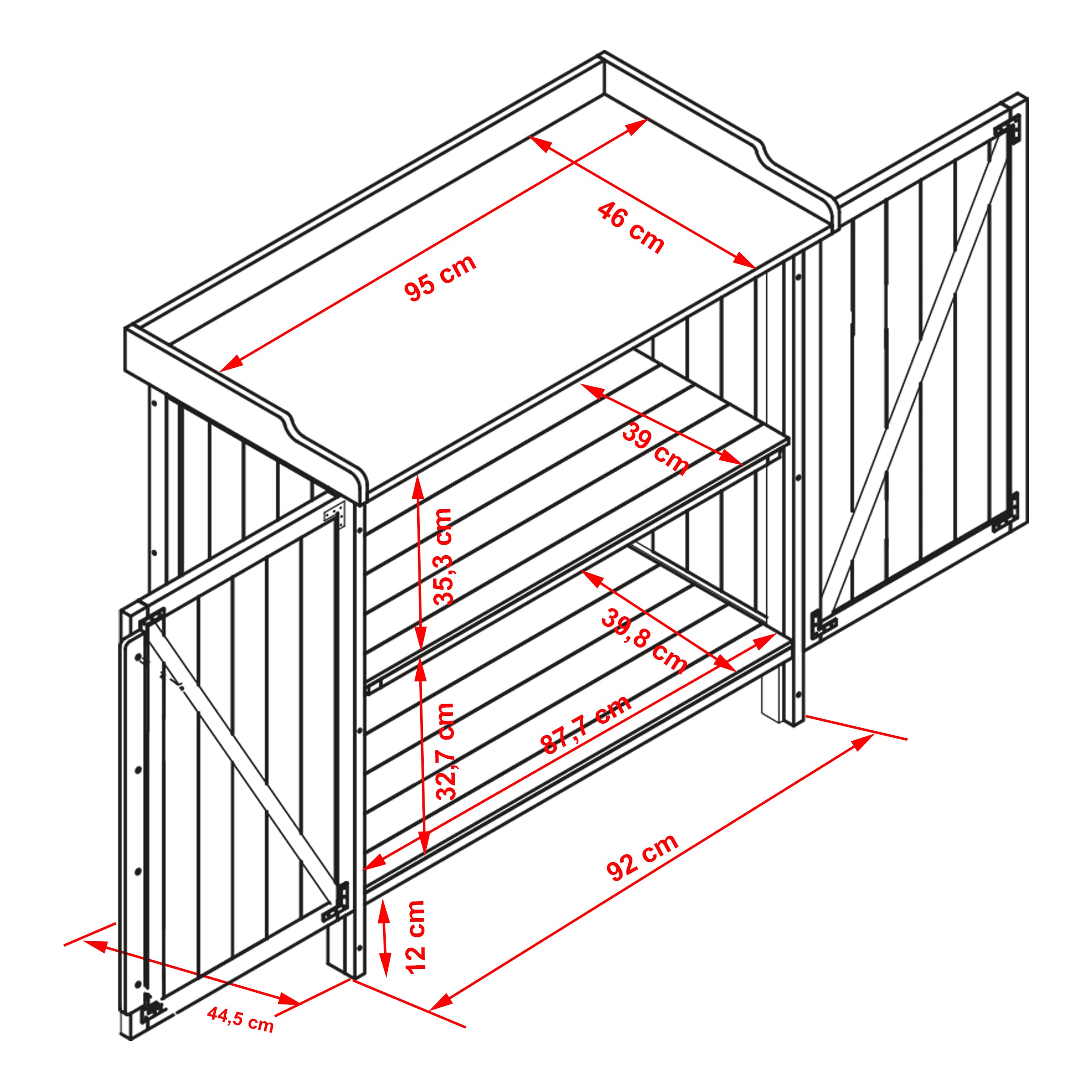 HABAU Gartenschrank Lino mit integriertem Pflanztisch wetterfest lasiert Holz 98 x 48 x 95 cm